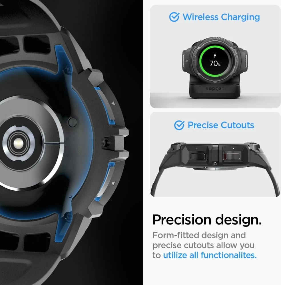 Mbështjellës Spigen Rugged Armor Pro me rrip për Samsung Galaxy Watch 6 Classic 47mm, Zi