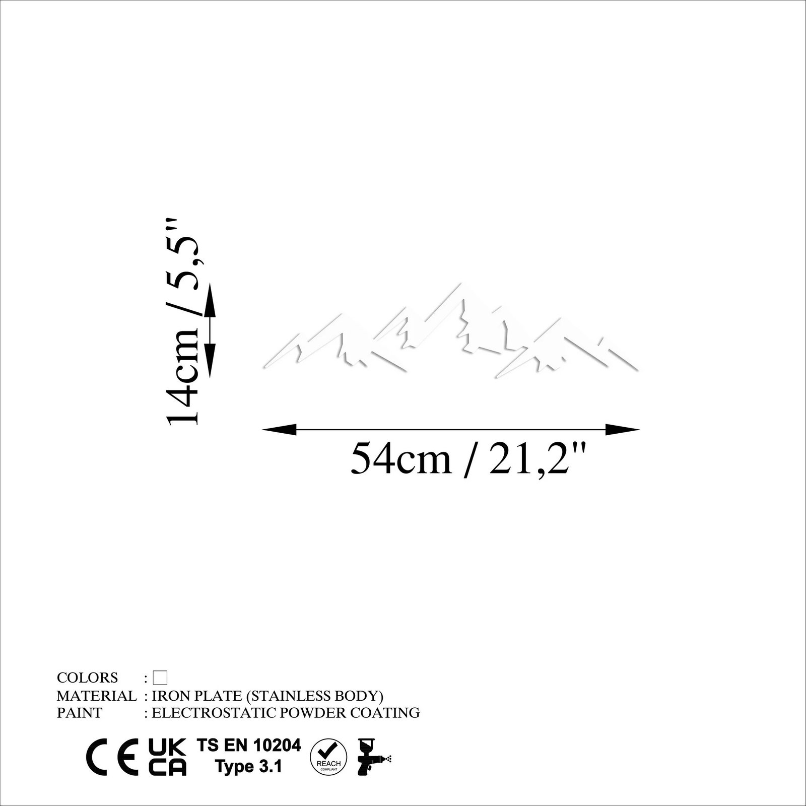 Aksesor dekorativ metalik për mur, Wallity, mal, i bardhë, 54x14cm