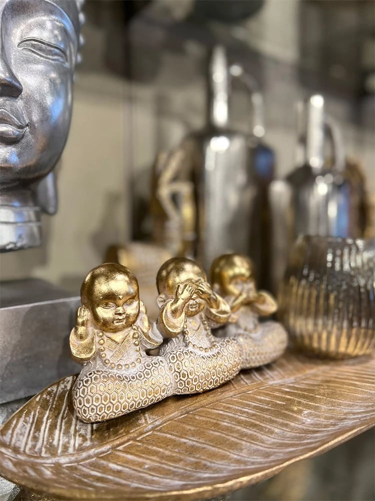 Dekor Mahatma, gjethe, polirezine, ngjyrë ari, 44x16x11cm