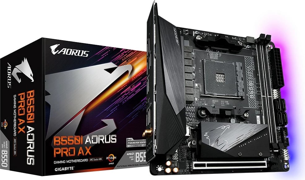 Pllakë amë Gigabyte B550I AORUS PRO AX, Socket AM4, mini ITX, WiFi 6, 2.5 GbE LAN, E zezë