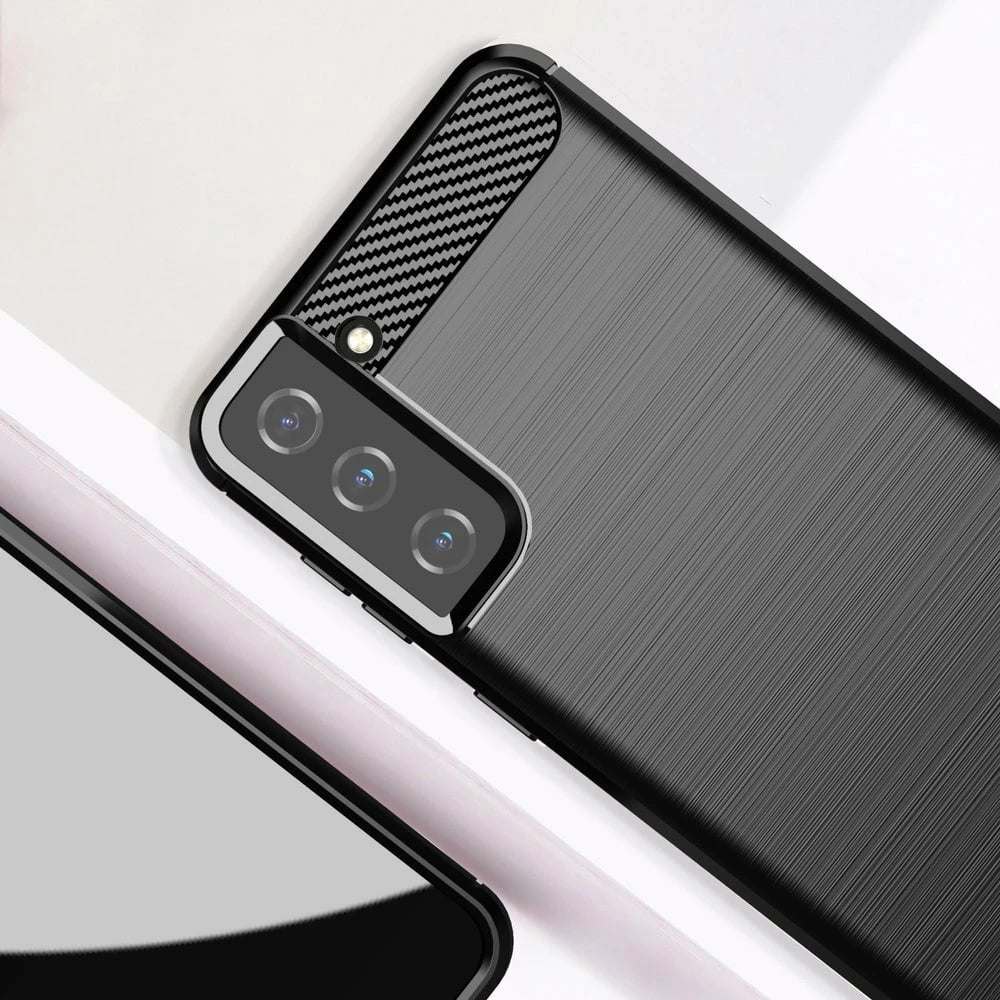 Mbështjellës Hurtel Carbon Case për Samsung Galaxy S21+ 5G, i zi