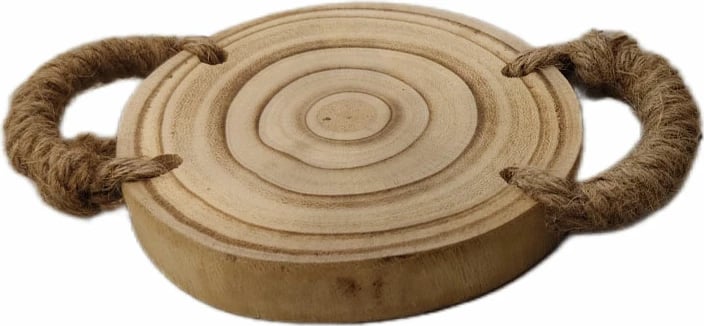 Nënstakë druri, dizajn rrumbullak, doreza litar, 16x16x2cm