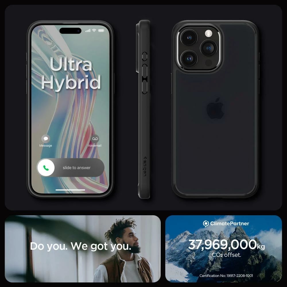 Mbështjellës Spigen Ultra Hybrid për iPhone 15 Pro Max, Transparent, i zi