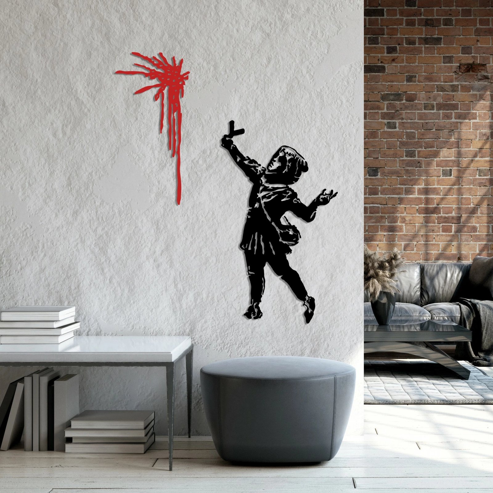 Aksesor dekorativ metalik për mur, Wallity Banksy Metal 09
