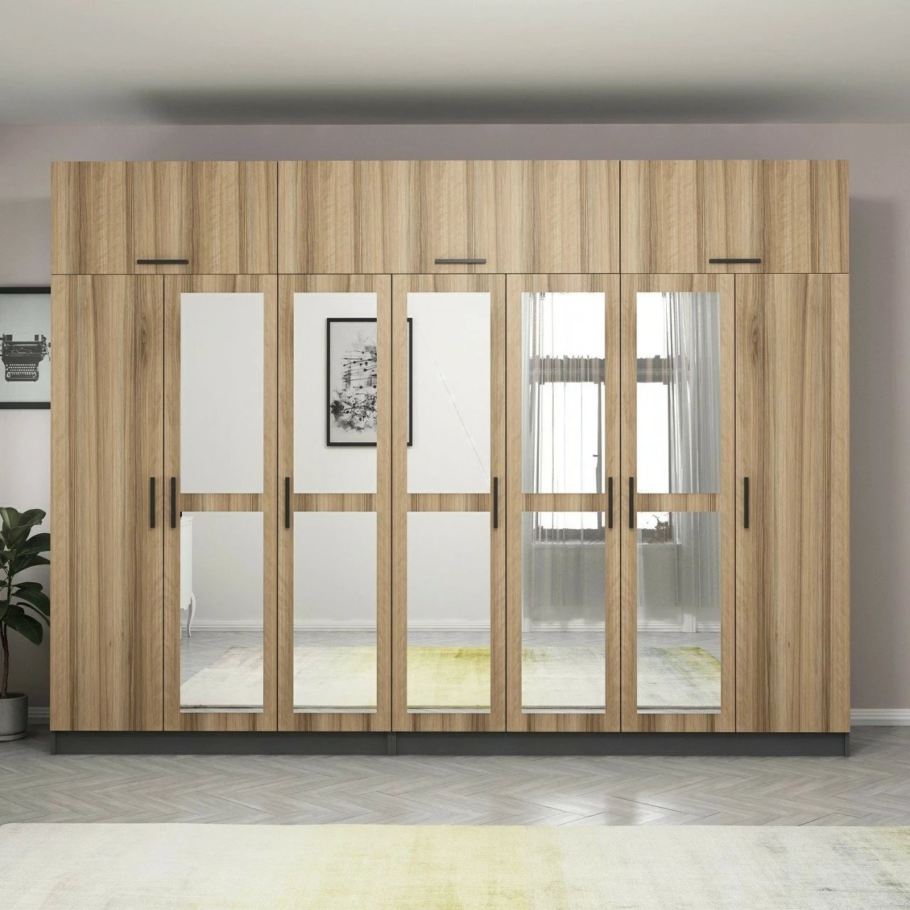 Dollap garderobe Skye Decor, ngjyrë arre dhe antracit, 315x235x52cm