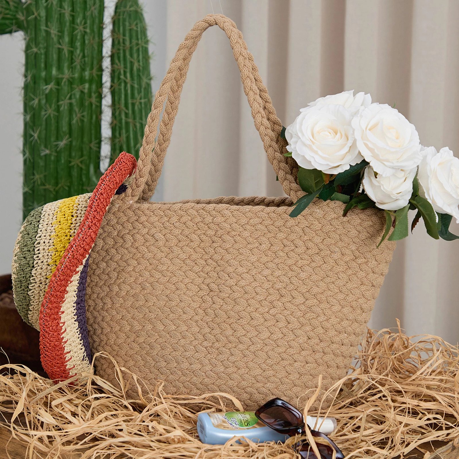 Çantë tote prej pambuku jute, ngjyrë kafe, Coco24030