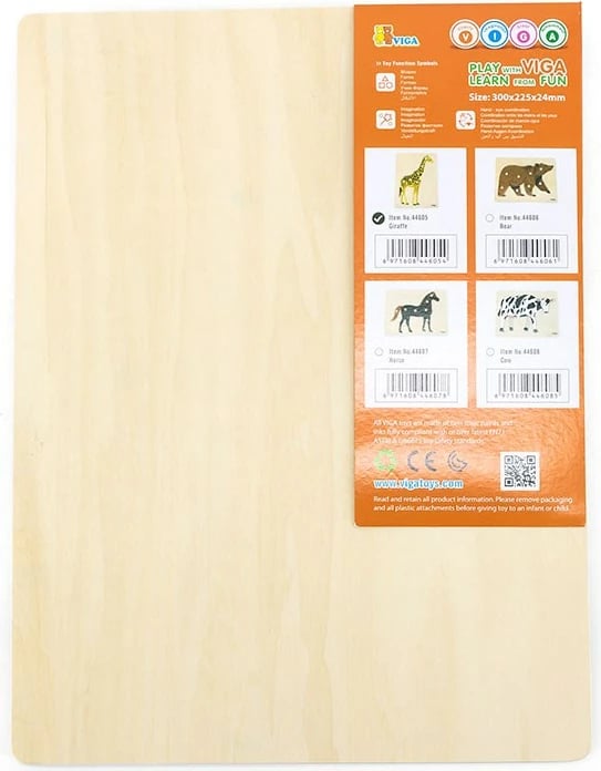 Puzzle druri Montessori, Viga, Giraffe, me kunja, për 18+ muaj, multingjyrësh