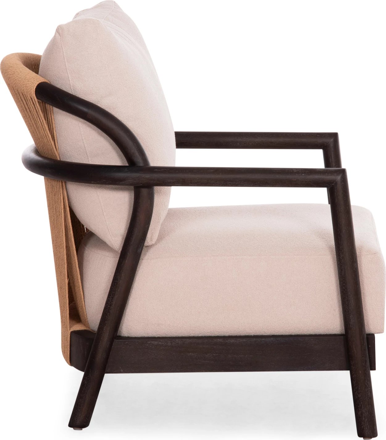 Fotel Pristine, dru mahogany i zi, litar bezhë, jastëk krem, 70x77x71.5cm