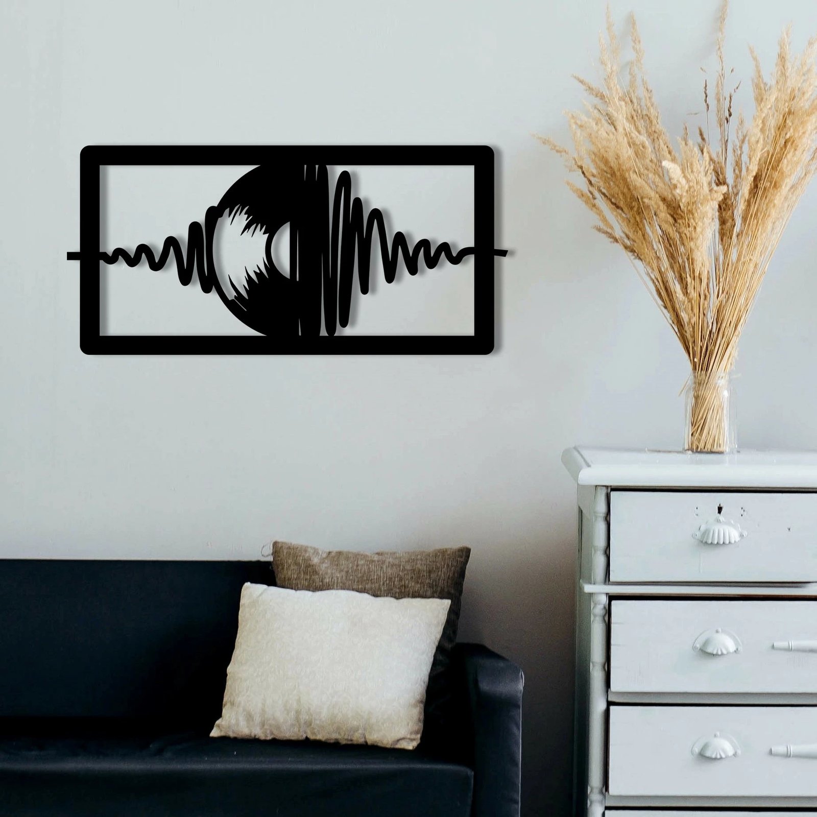 Aksesor dekorativ metalik për mur, Wallity, Timsal, ngjyrë e zezë, 50x24cm