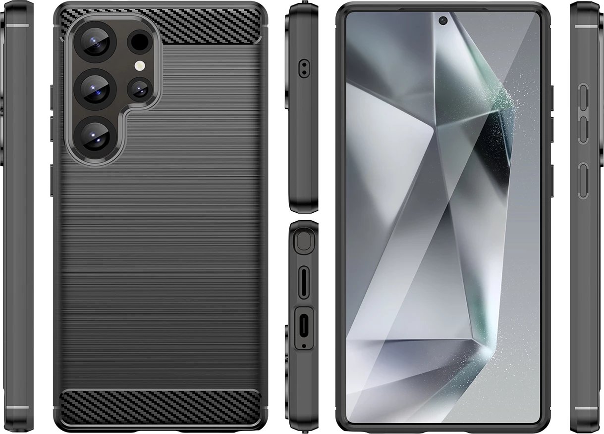 Mbështjellës Hurtel Carbon Case për Samsung Galaxy S25 Ultra, TPU, Zi