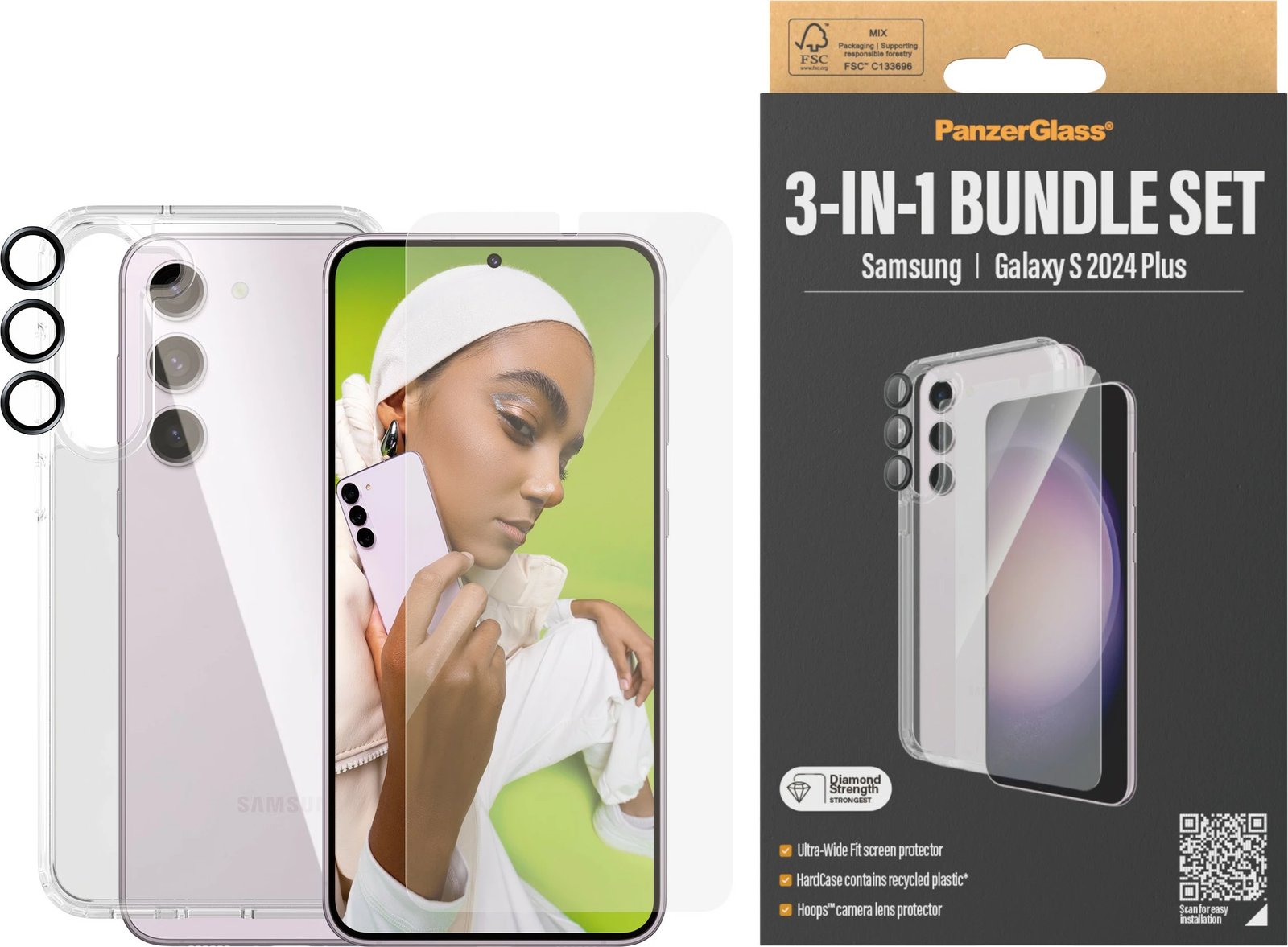 Mbështjellës PanzerGlass 3-in-1 për Samsung Galaxy S24 Plus, transparent