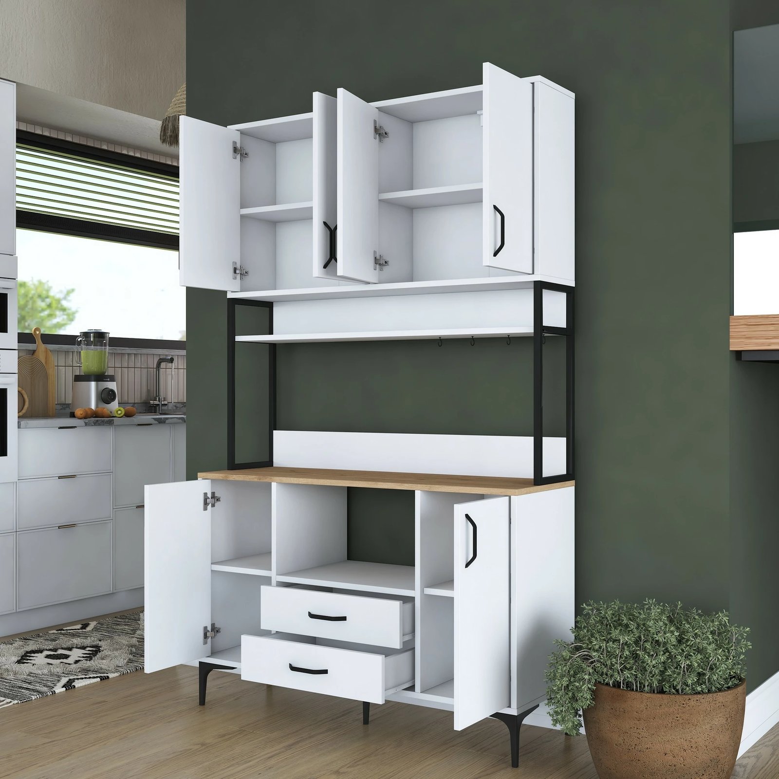 Dollap multifunksional Hanah Home, JE169 - 3260, ngjyrë e bardhë dhe arre