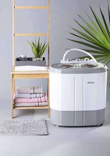 makinë larëse portative dy-kubikëshe, Adler Camry CR 8052, 3kg larje 1kg shtrydhje, konsum i ulët, dimensione 570x350x540, e bardhë/gri