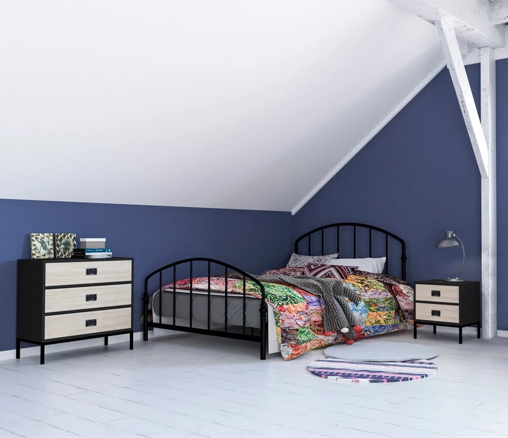 Komodinë nate Factory, 2 sirtarë, ngjyrë lis i zi-Sonoma decape, 50x35x55