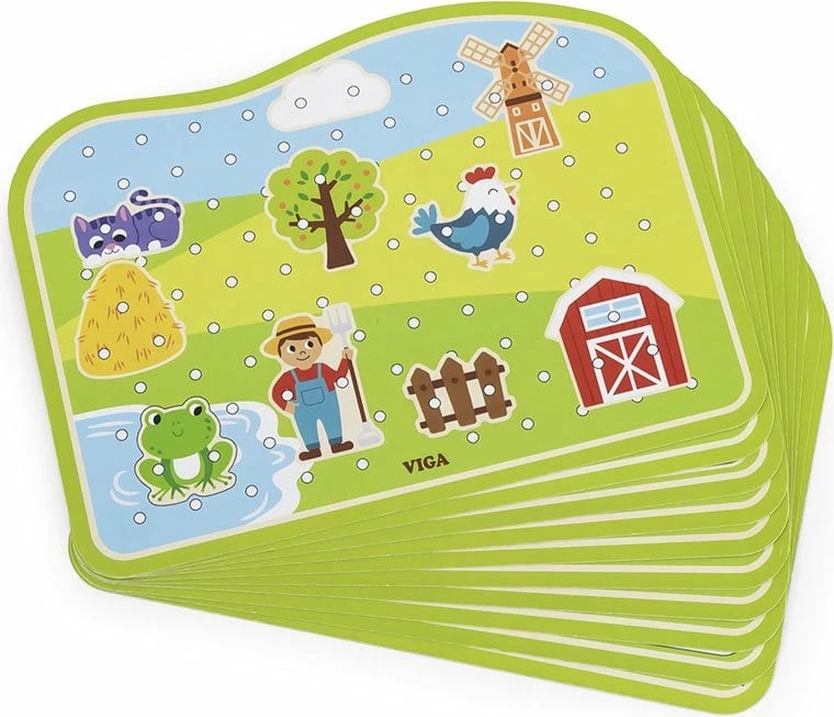 Lojë lidhëse druri, Viga, fermë, 20 pllaka + 10 karta, për 36M+, shumëngjyrësh