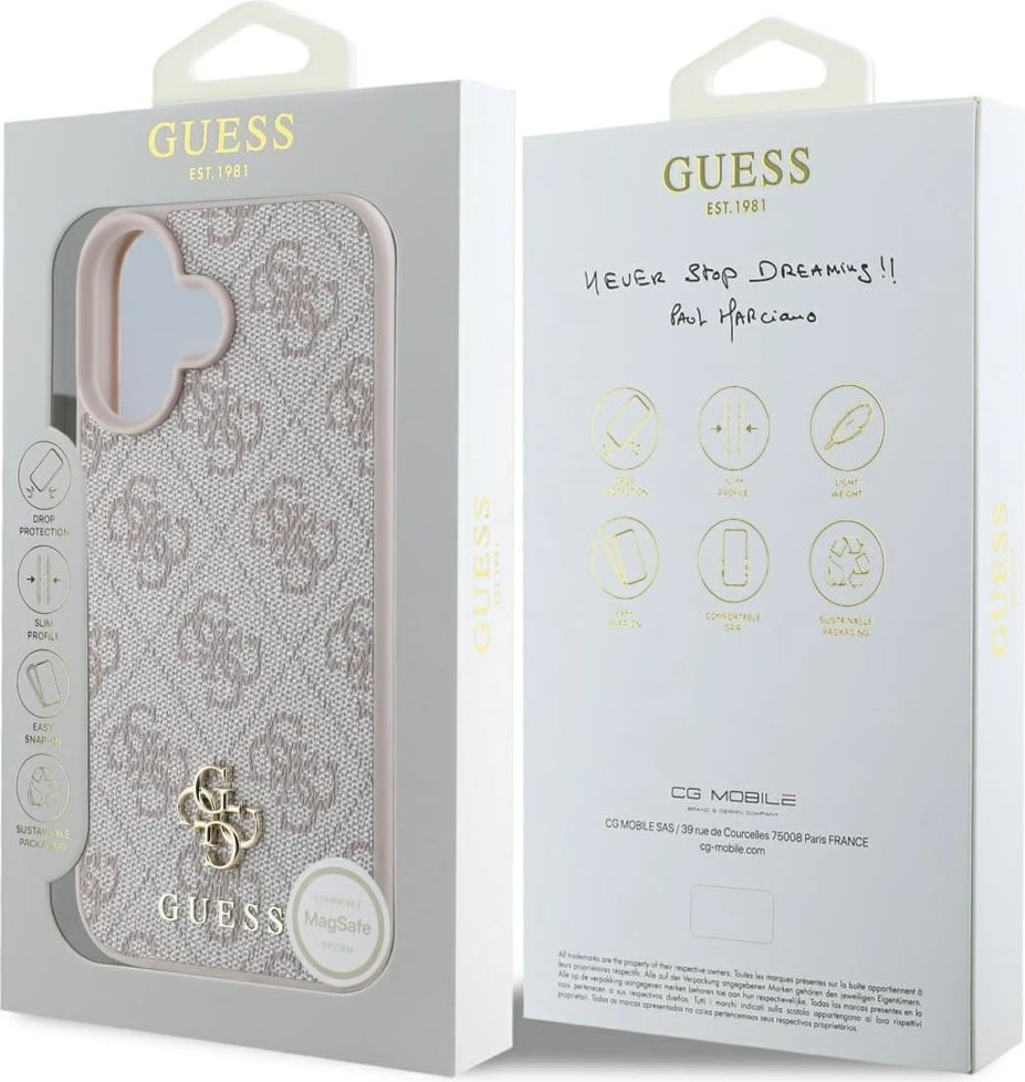 Mbështjellës Guess HC PU 4G Small 4G and Classic MagSafe për iPhone 16, Rozë