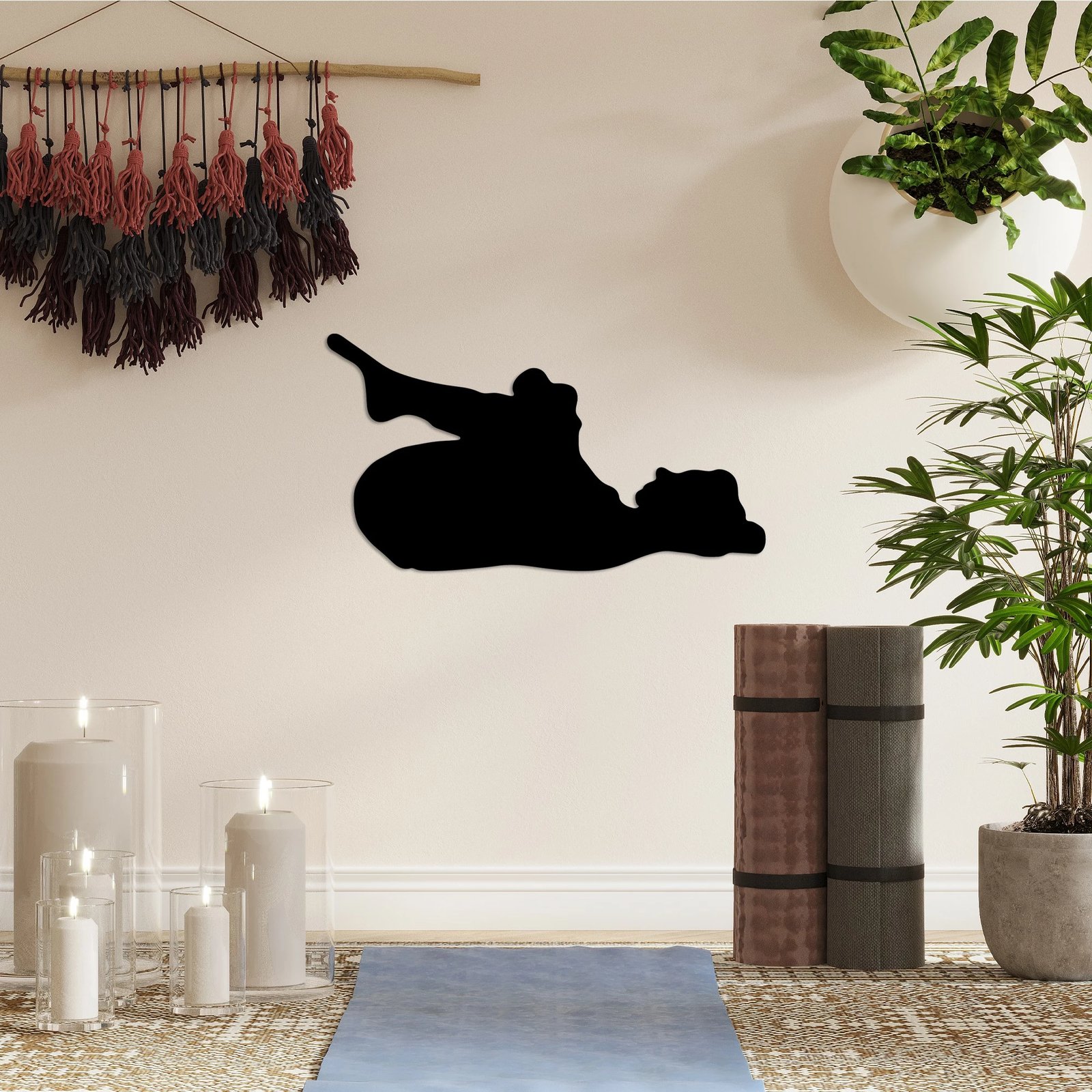 Aksesor dekorativ metalik për mur, Wallity, Yoga 8, ngjyrë e zezë, 60x33cm