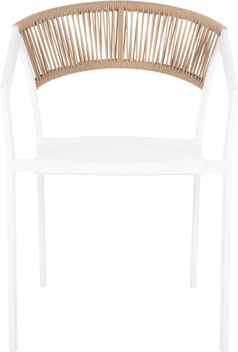 Karrige alumini FH5891.22, kornizë e bardhë dhe tekstil, mbështetëse ratan bezhë, 57x63x82H cm