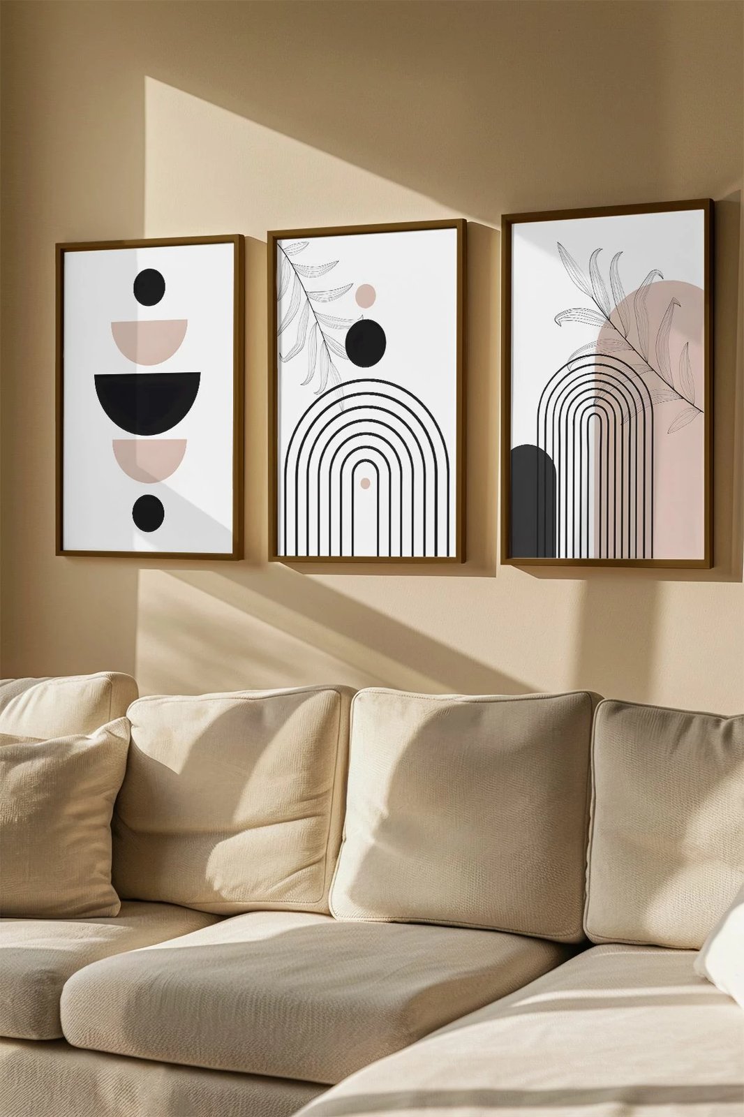 Set pikturash dekorative me kornizë, 3 copë, Wallity, Artvmodel12-Kahve