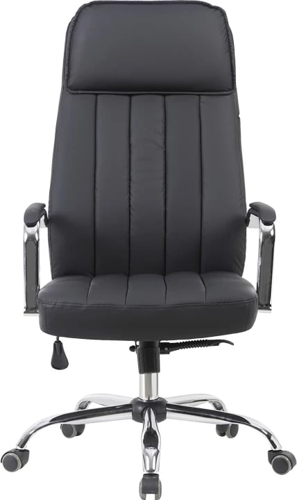 Karrige drejtoriale për zyre Morales, lëkurë sintetike e zezë, 60x70x118-124cm