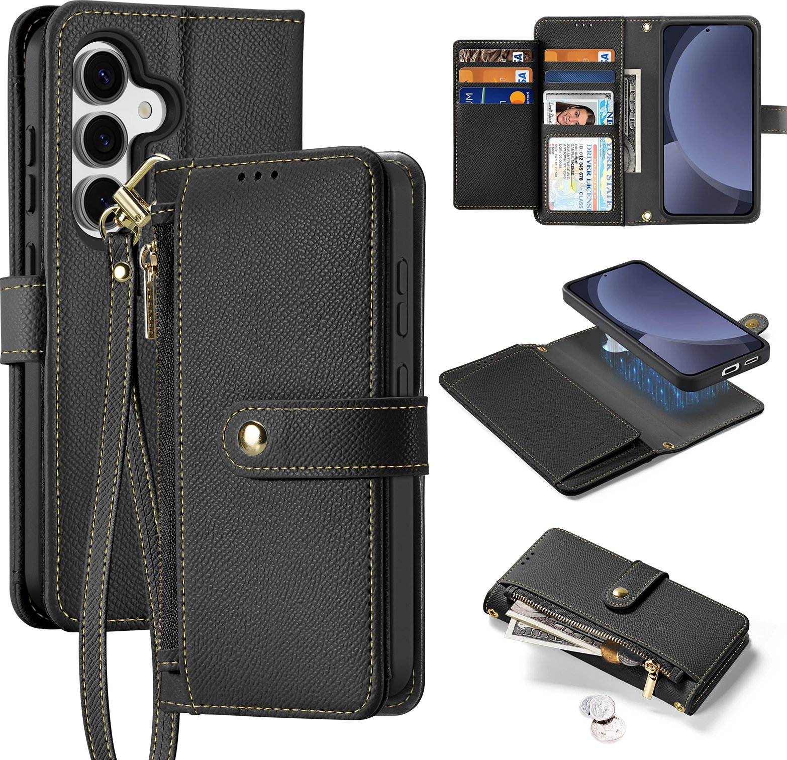 Mbështjellës Dux Ducis Lawa për Samsung Galaxy S25+, lëkurë, me portofol magnetik, i zi