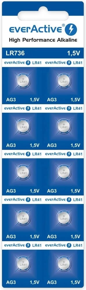 Bateri mini alkaline everActive AG3 LR41 LR736, 1.5V, 10 copë