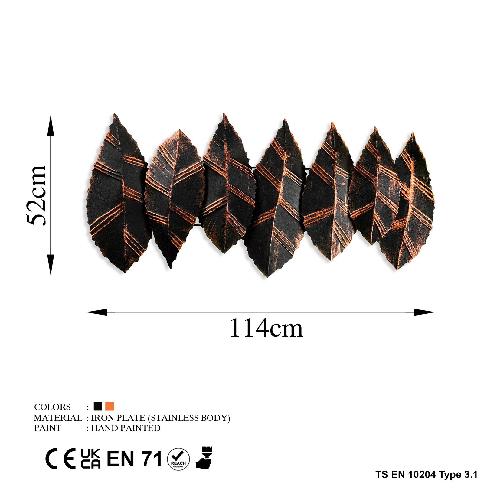 Aksesor dekorativ metalik për mur Wallity, Hornbeam 2, shumëngjyrësh, 52x114cm