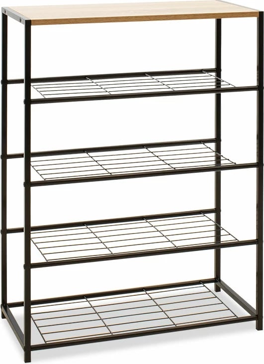 Raft këpucësh Ramon, 12 palë, ngjyrë lisi-modern, kornizë metalike e zezë, 63x30x83cm