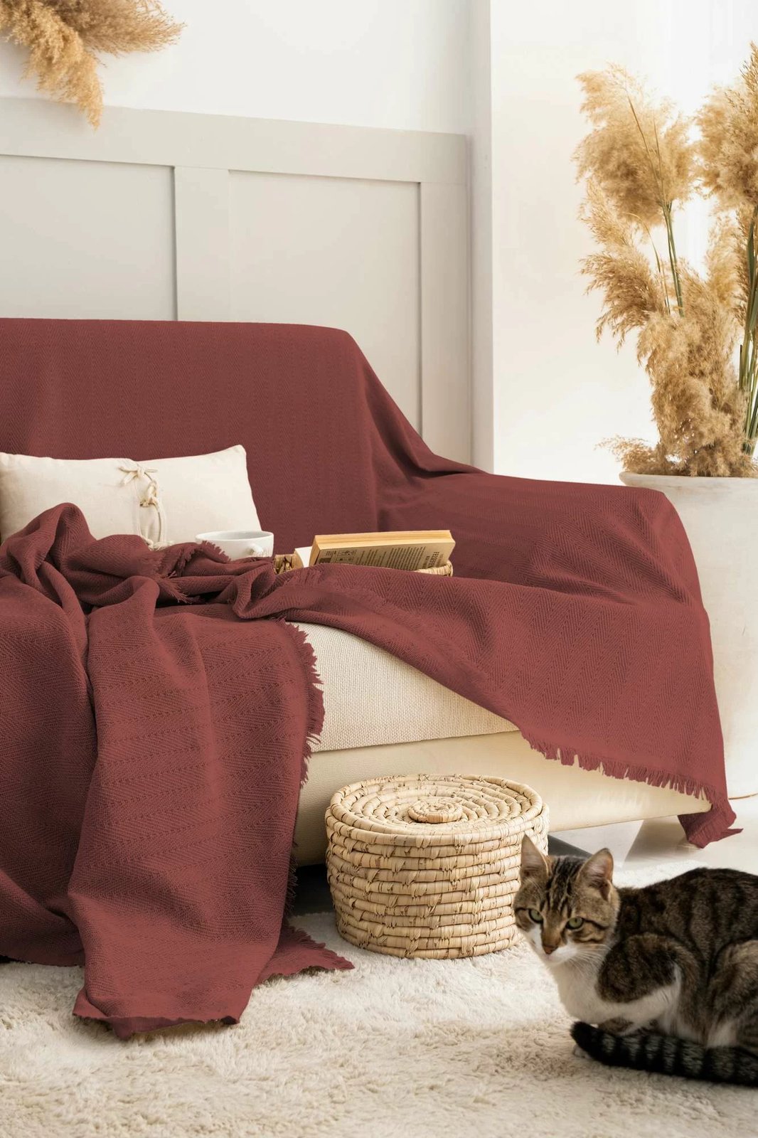 Mbulesë divani L'essentiel, ngjyrë e kuqe kafe, Rio