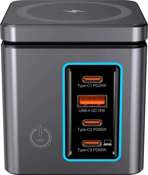 Karikues rrjeti GaN BlitzWolf BW-i113 Max, 105W, 3x USB-C + USB-A, karikim wireless 15W/5W