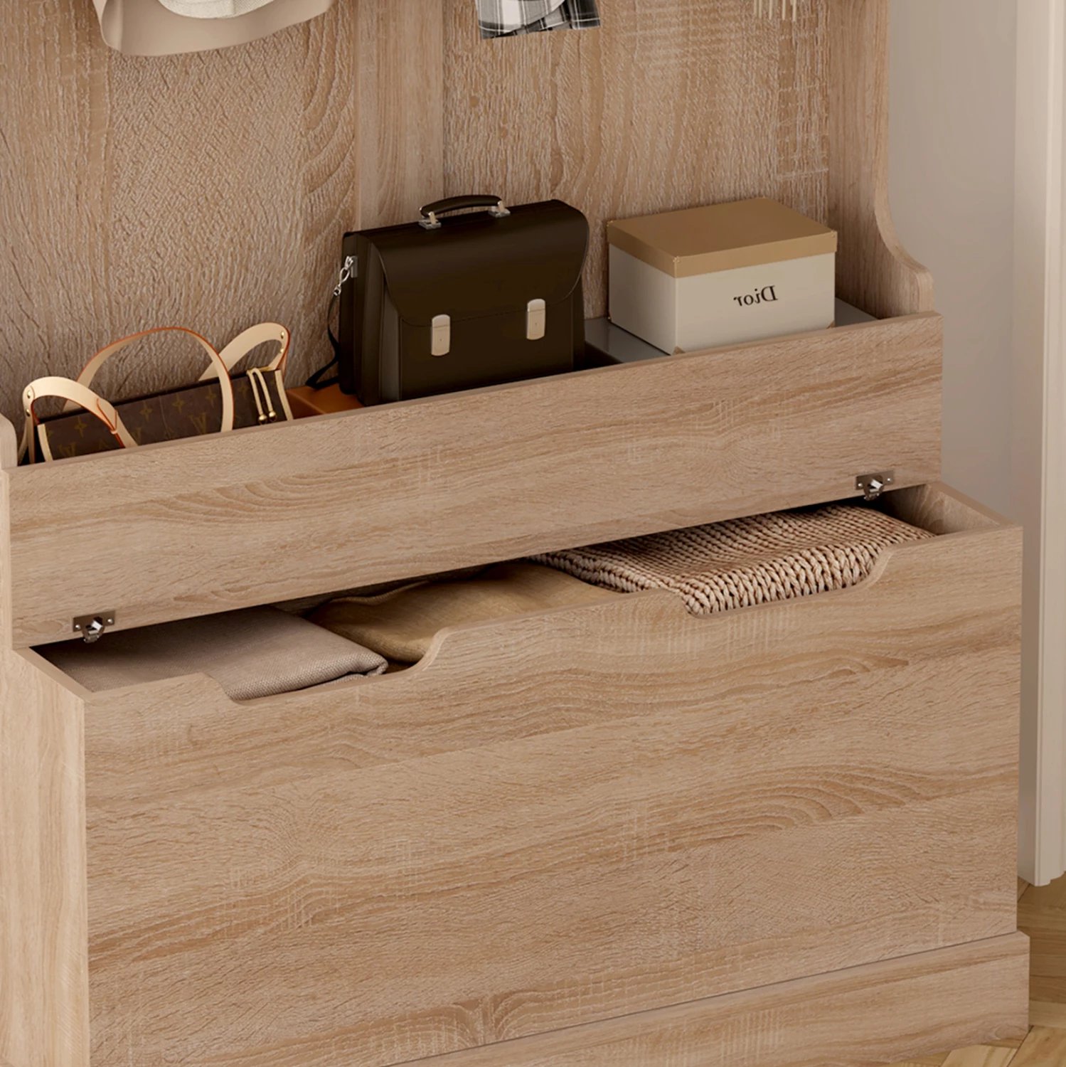 Mobilje hyrëse KAYLOR FH2475.01 me varëse dhe hapësirë ruajtjeje, MDF, Sonama, 93x34x180 cm