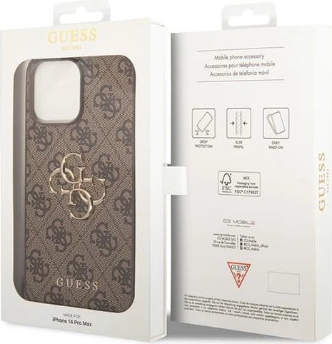 Mbështjellës Guess GUHCP15X4GMGBR për iPhone 15 Pro Max 6.7", 4G Big Metal Logo, Kafe