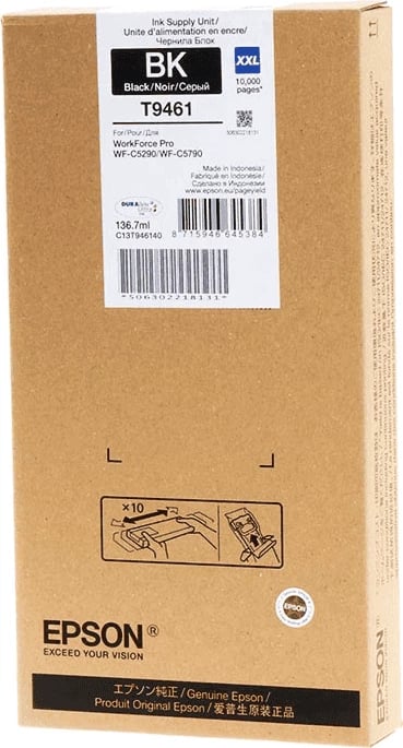 Bojë printeri, Epson, T9461 / C13T946140, XXL 136.7 ml deri 10,000 faqe, e zezë