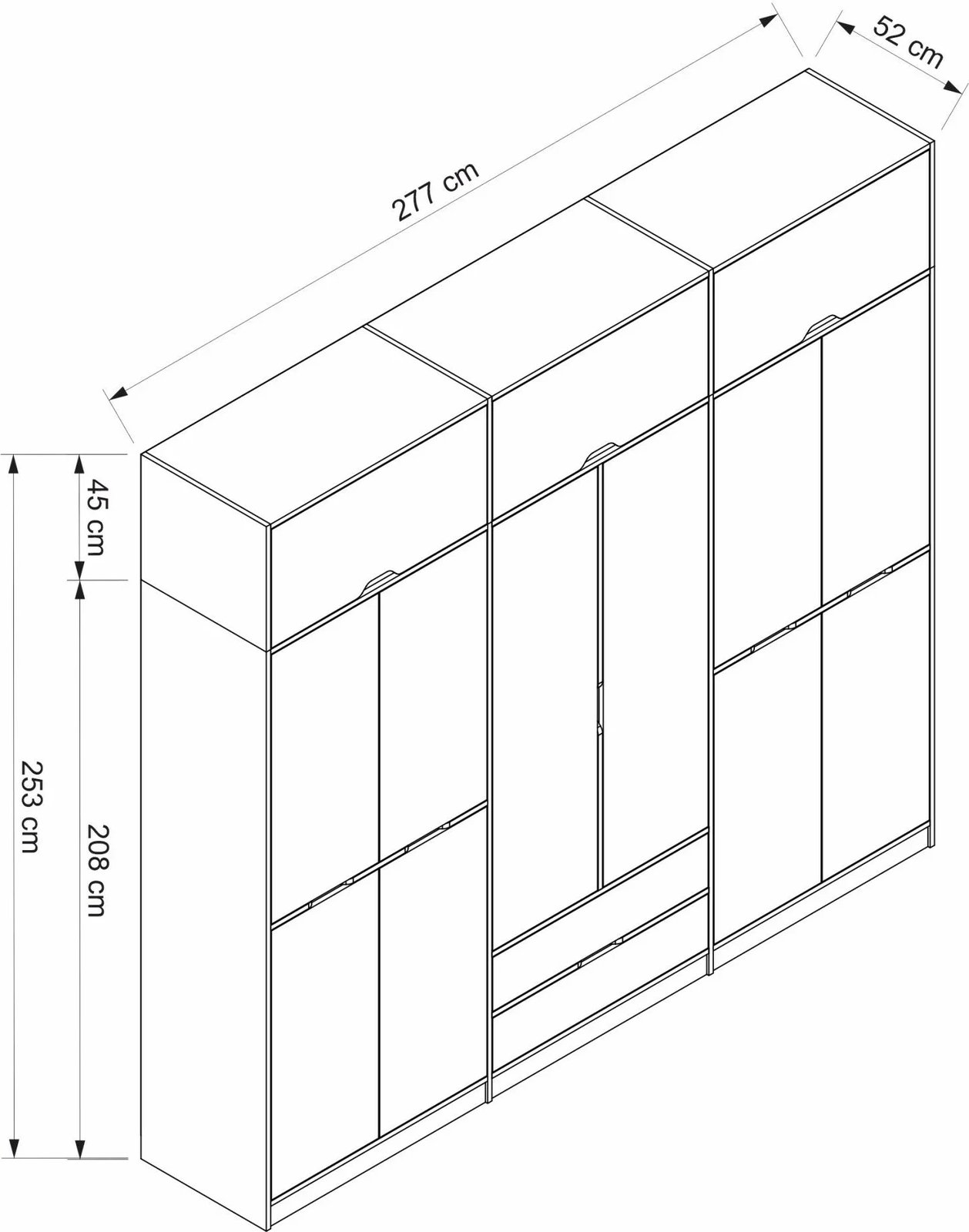 Dollap rrobash Skye Decor Elina, anthracite dhe dore, 277x253x52 cm