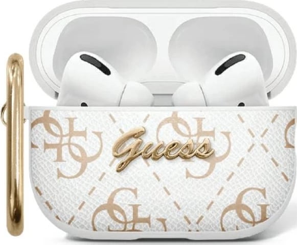 Mbështjellës Guess GUA3PG4GPH për AirPods 3, me kapëse 4G, Bardhë