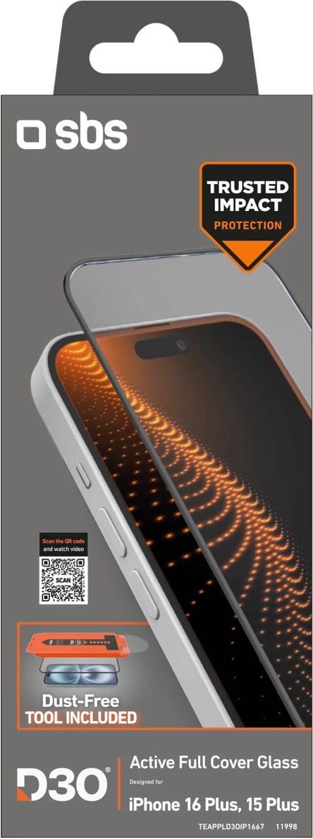 Xham mbrojtës SBS D3O për iPhone 16 Plus / iPhone 15 Plus, transparent, me aplikator