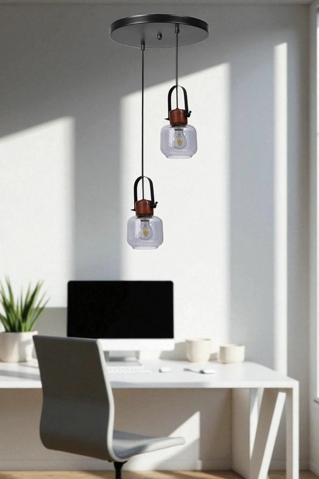 Llambë tavani Opviq, 9067-2, metal, xham, gri, arre, e zezë