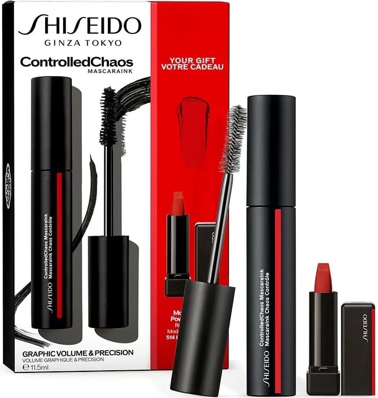 Maskarë dhe buzëkuq unisex Shiseido Mascaraink Controlled Chaos 01 me desmaquillante 30ml