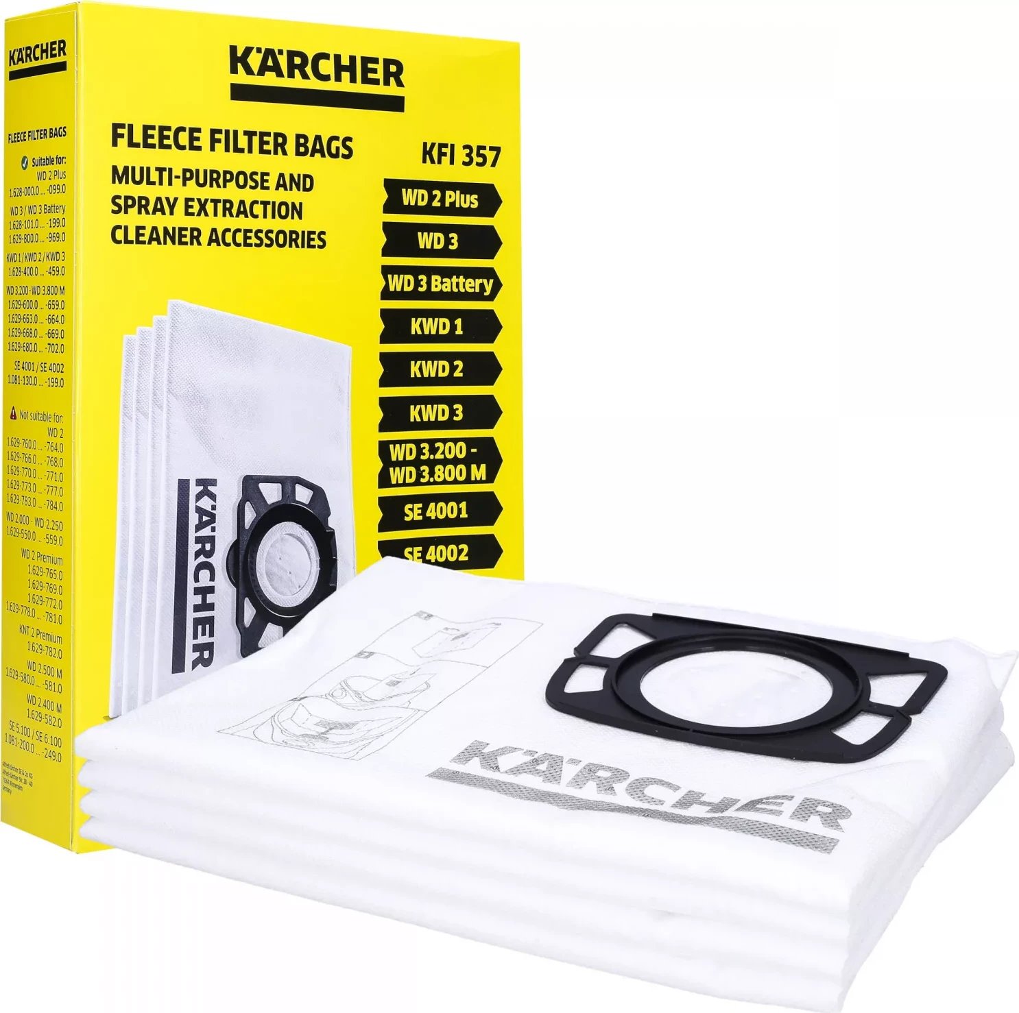 Qese filtri flisi, Karcher, 2.863-314.0, 3 shtresa, për WD 2 Plus/WD 3/KWD 1-3/SE 4001-4002, paketë 4 copë