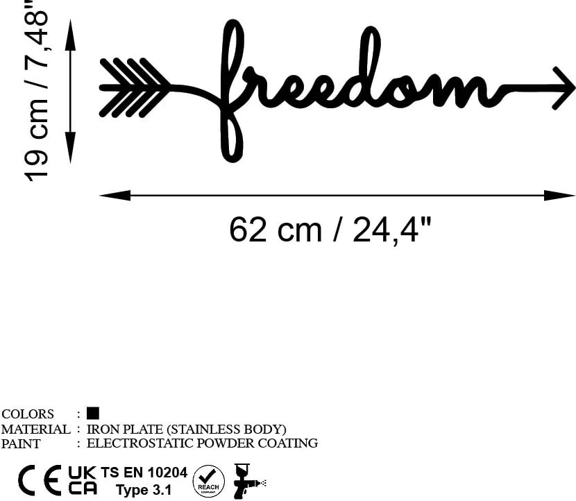 Aksesor muri dekorativ prej metali, Wallity, Freedom, ngjyrë e zezë, 62x19cm