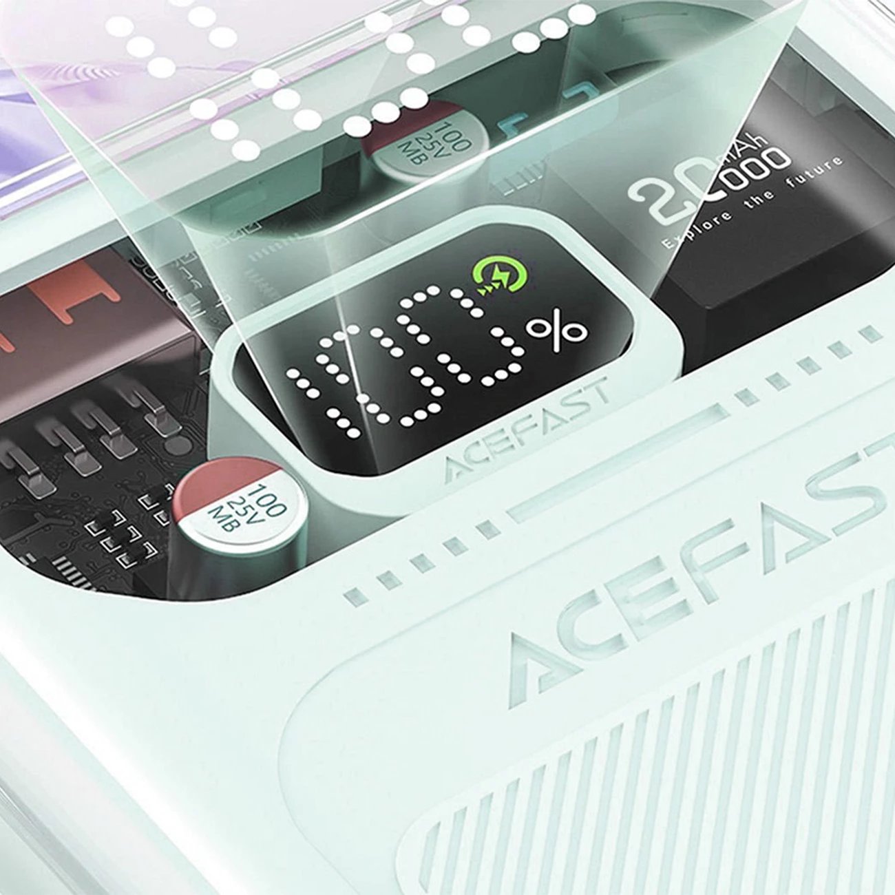 Powerbank Acefast Sparkling Series M2, 20000mAh, 30W, i gjelbër