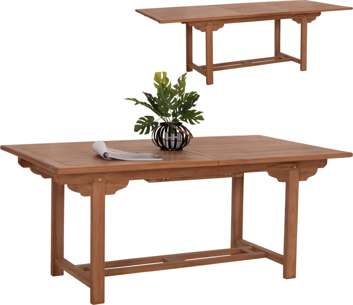 Tavolinë ngrënieje e zgjatshme për jashtë, dru tik natyral, CRANDER FH6376, 180-240x100x76cm