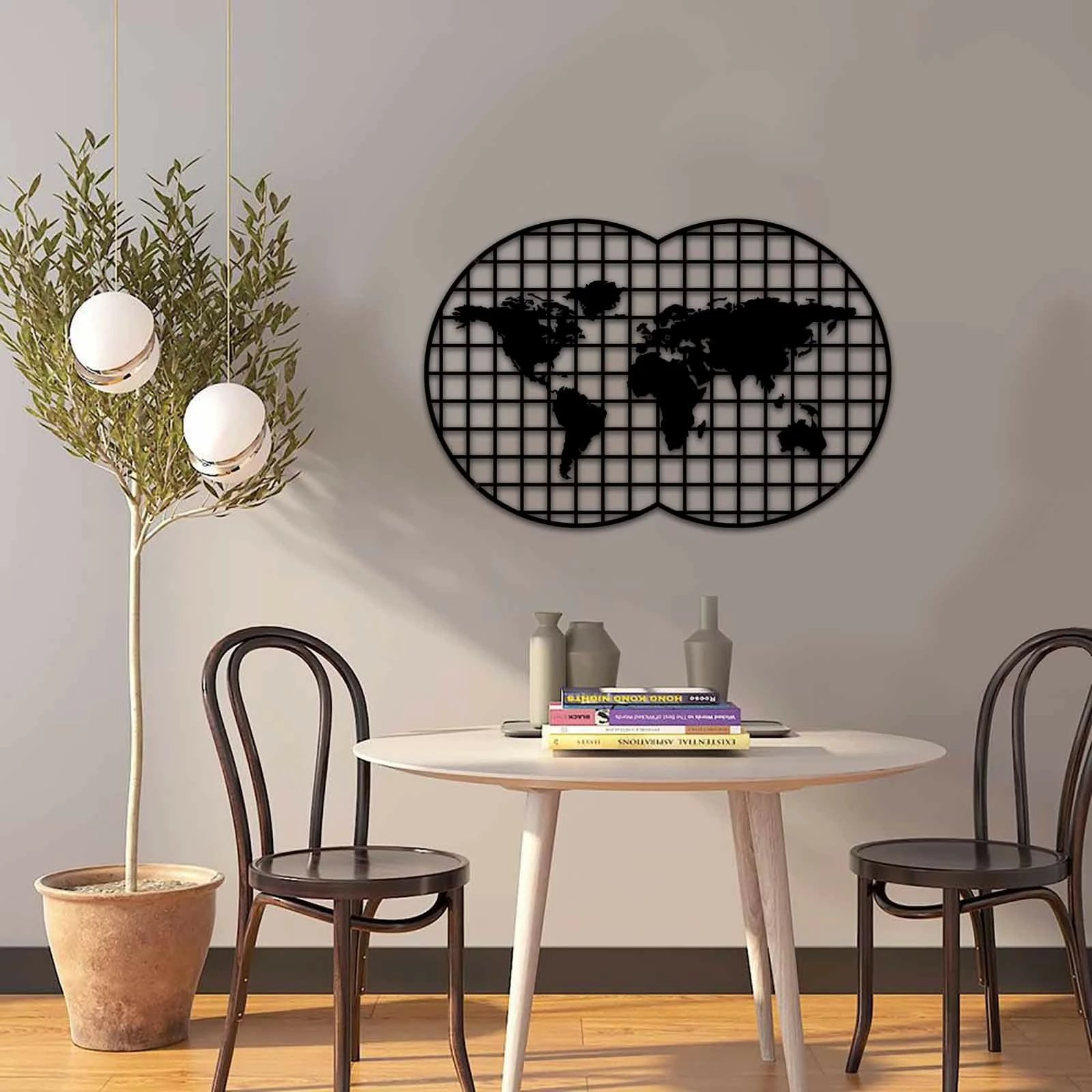 Aksesor dekorativ metalik për mur Wallity, MT - 020, ngjyrë e zezë, 74x49cm