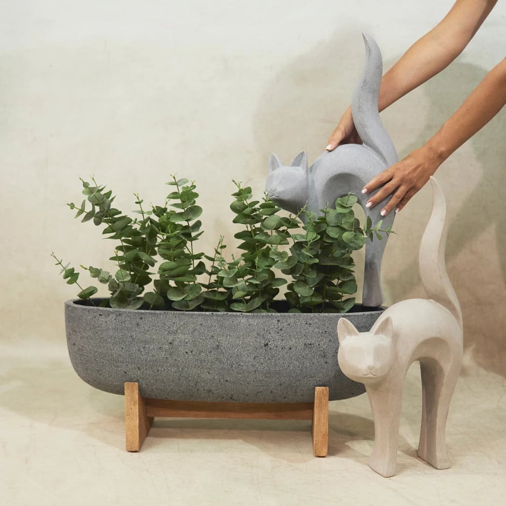 Statujë dekorative mace, gur sintetik, gri e çelët, 31x15x62cm