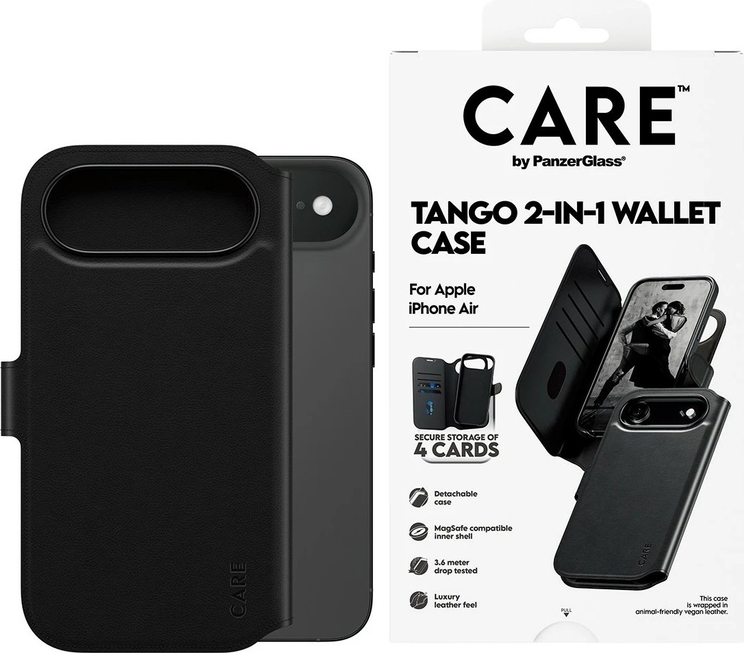 Mbështjellës PanzerGlass CARE Feature Case Tango 2in1 Wallet MagSafe për iPhone, zi