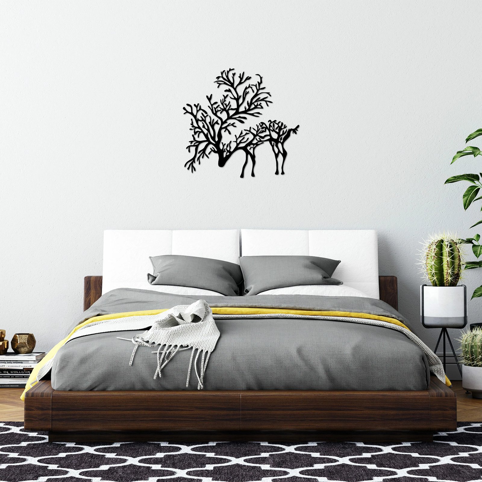 Aksesor dekorativ metalik për mur, drerë, Wallity, ngjyrë e zezë, 66x70cm