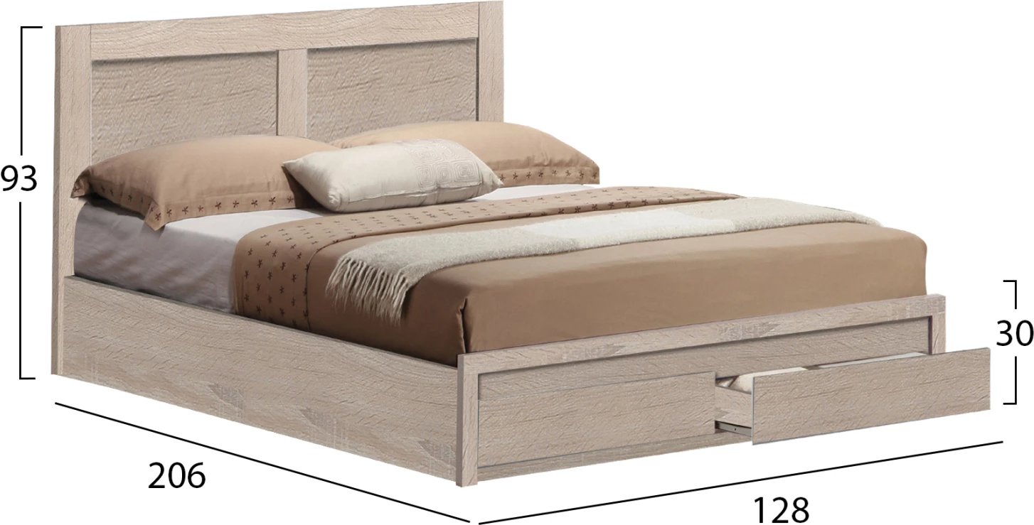 Krevat CAPRI, melaminë sonoma, me 2 sirtarë, për dyshek 120x200cm