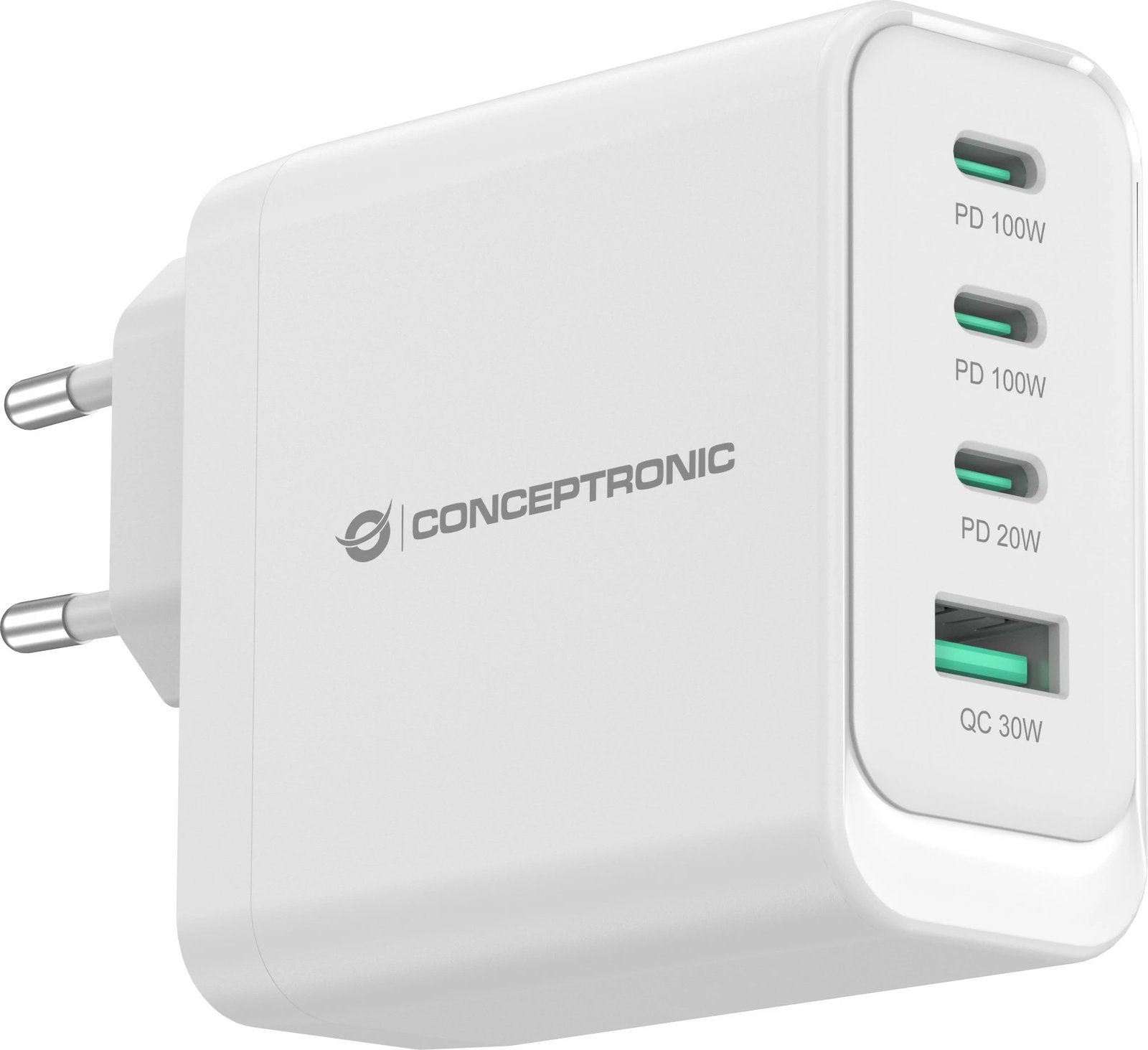 Karikues Conceptronic 4 porta GaN, 3x USB-C, 1x USB-A, 100W, i bardhë