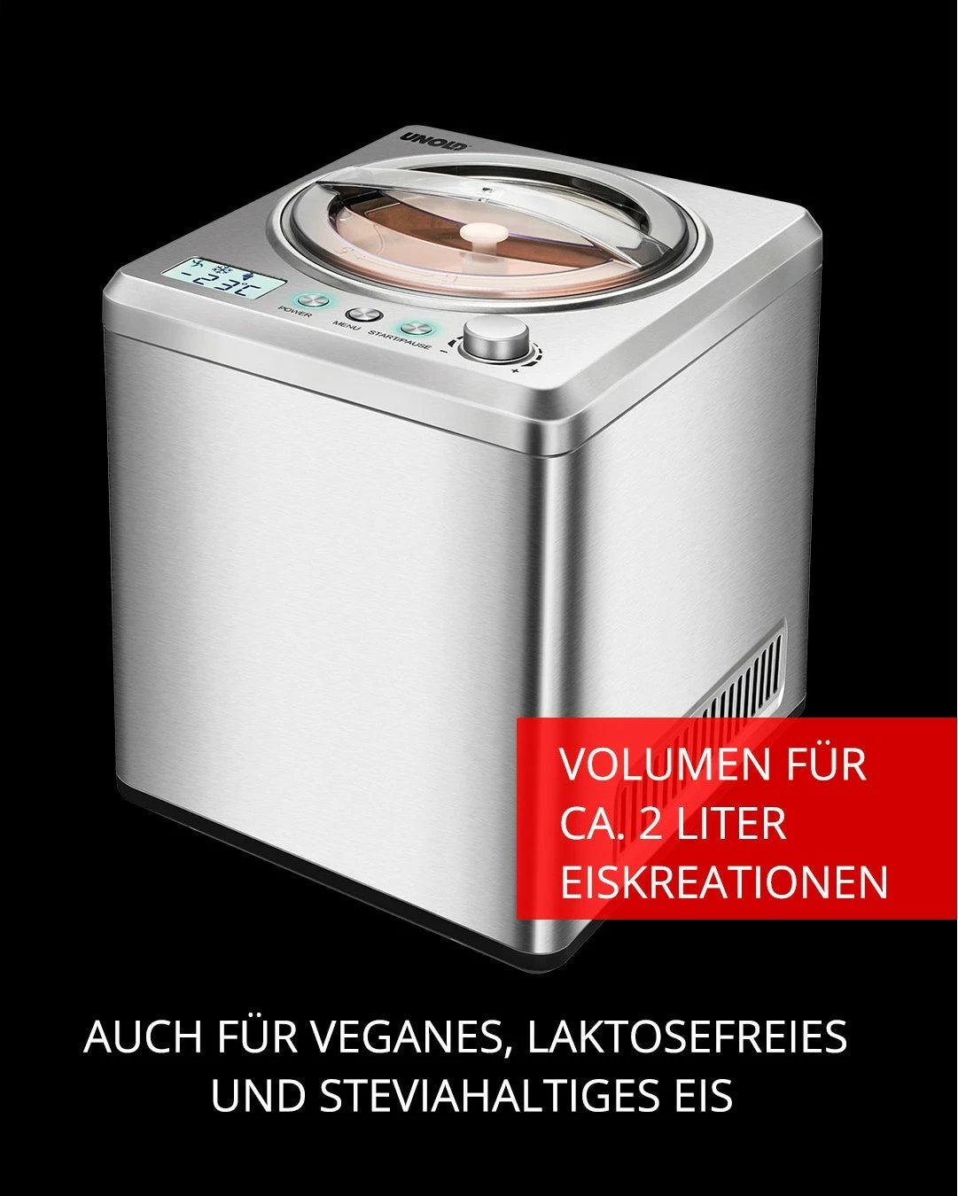 Aparat për akullore UNOLD 48872, Kompresor, 2 L, LCD, Inox