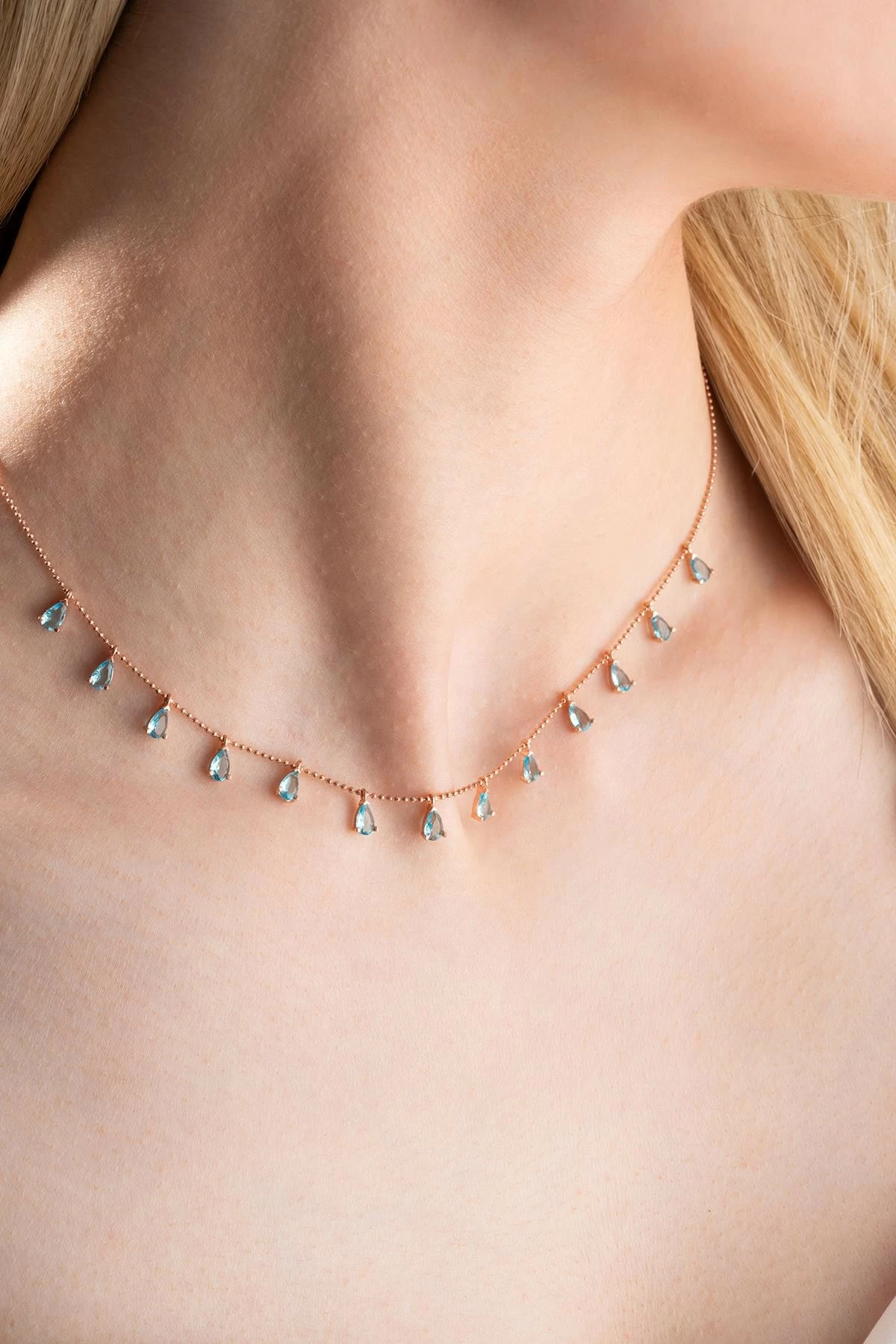 Varëse argjendi Jumeon, ngjyrë ari rozë, gurë akuamarin, NRZ999080